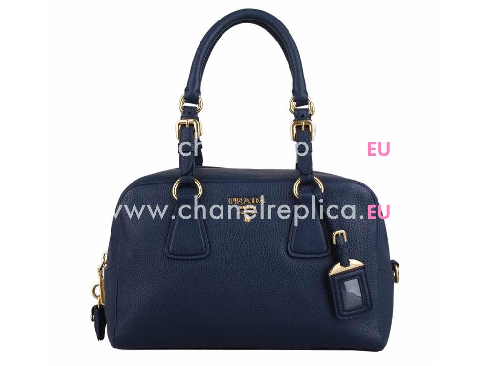 Prada Saffiano Calfskin Triangle Logo Boston Bag Navy Blue BN59232