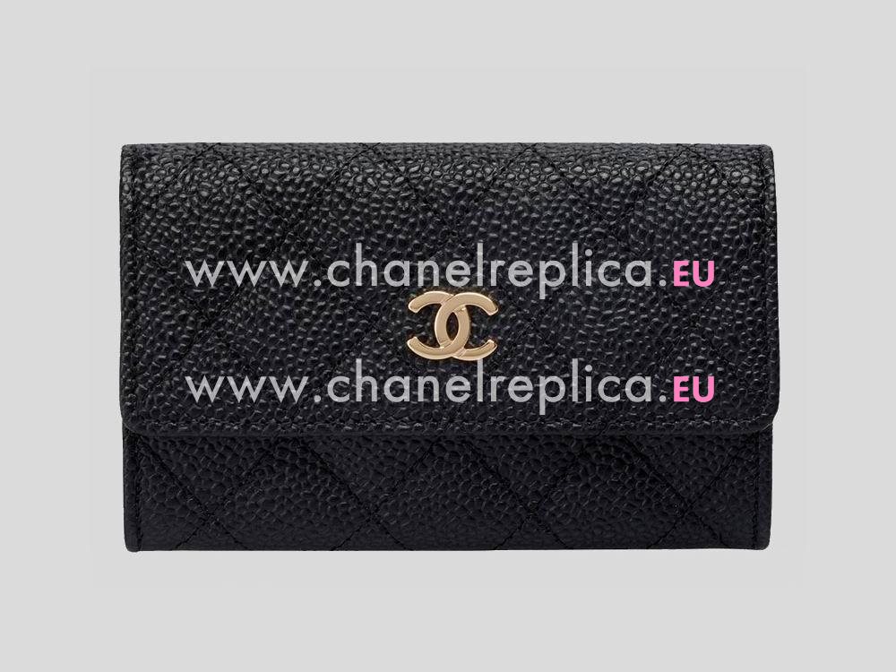 Chanel Caviar Leather Gold CC Card Holder Black C55617