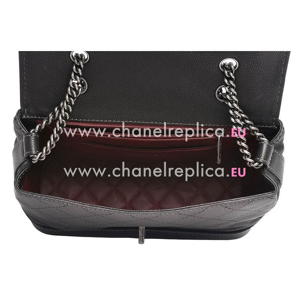 CHANEL Classic Anti Silvery Hardware Rhombic Caviar Calfskin Bag in Black A889156