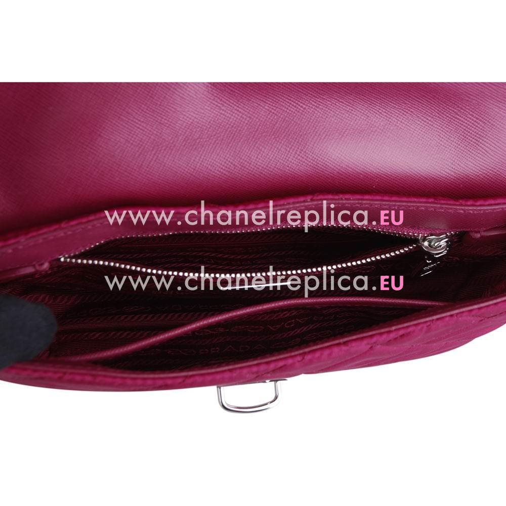Prada Teaauto Saffiano Rhombic Nylon Chain Shoulder Bag Peach PR708633