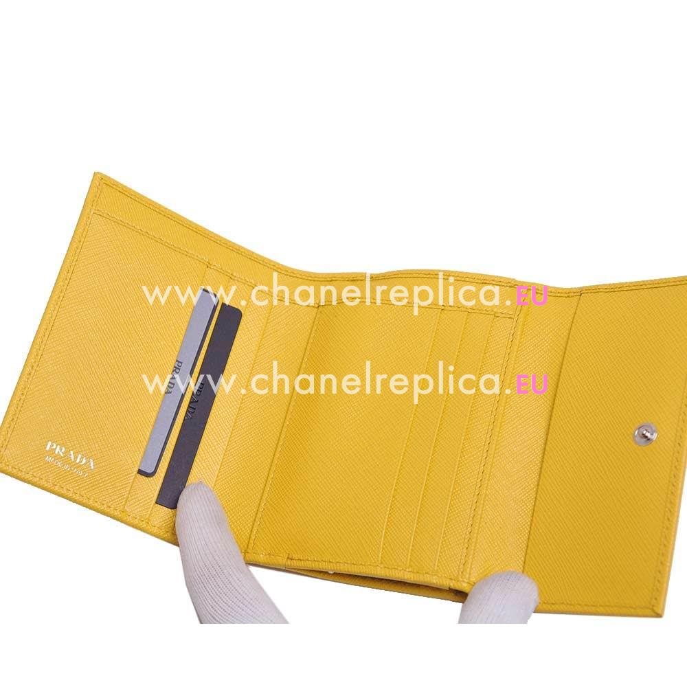 Prada Saffiano Triang Embossment Logo Cowhide Loose Change Wallet In Light Yellow PR61017026