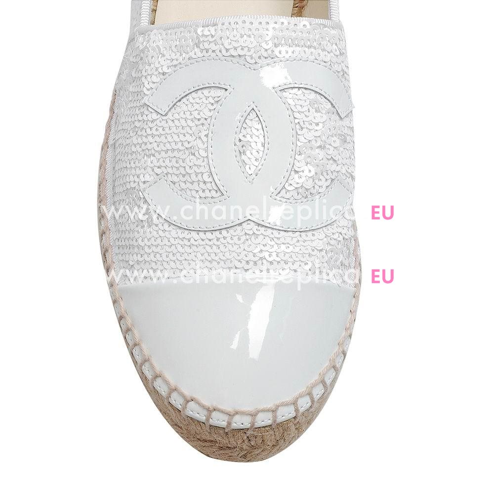 Chanel Double CC Calfskin Patent Leather Shoes In White C665485