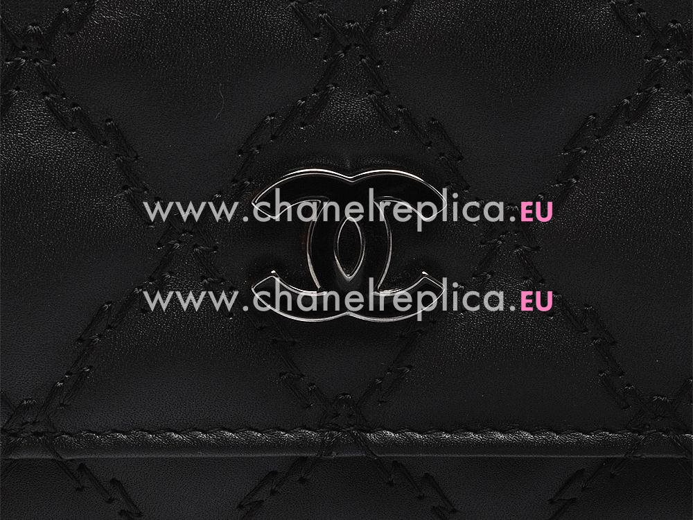 Chanel Lambskin Silver Chain Lightning Stitch Woc Bag Black A55317