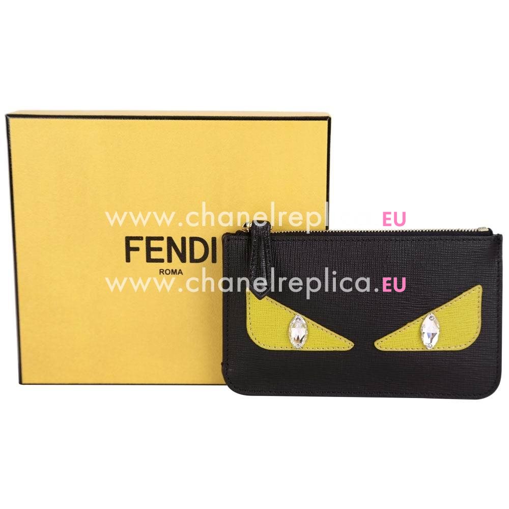 FENDI Monster Eye Cowhide Leather Change Purse Black F1548710