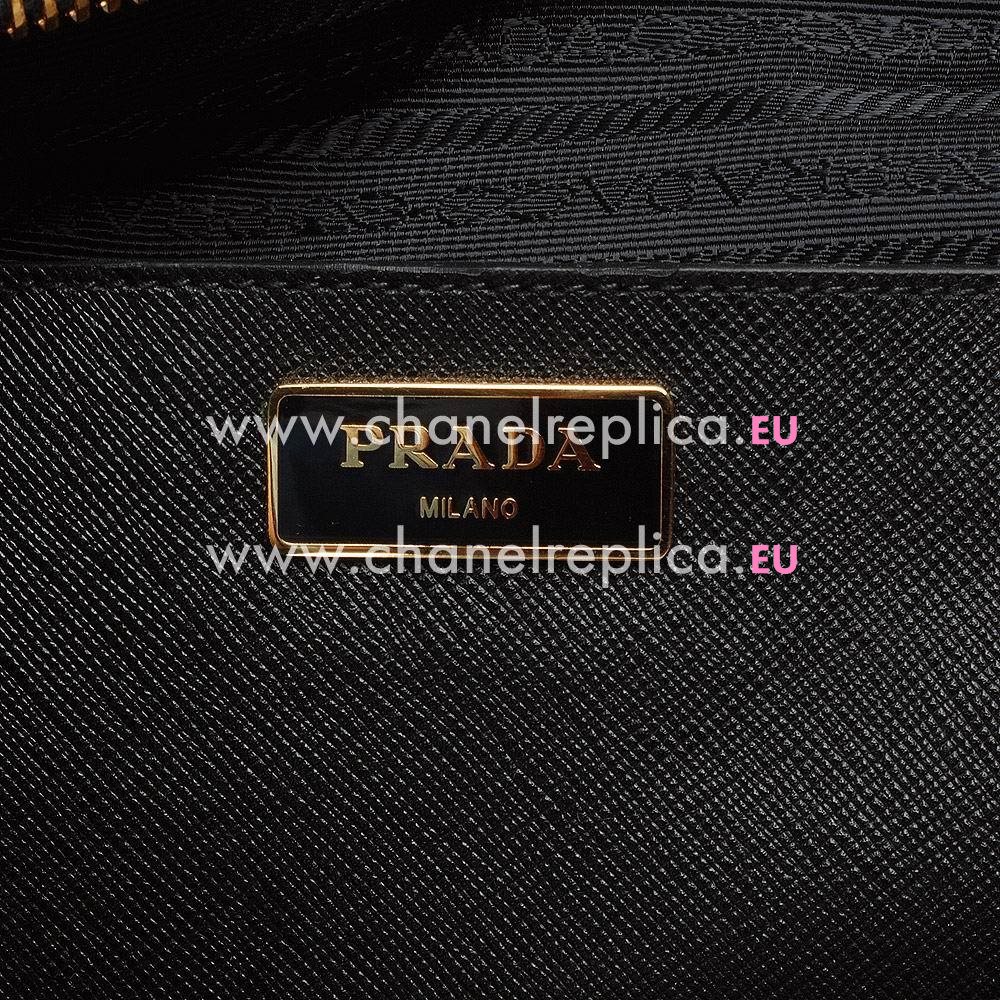 Prada Soft Saffiano Triangle Logo Cowhide Bag Black/Light Brown PR538846