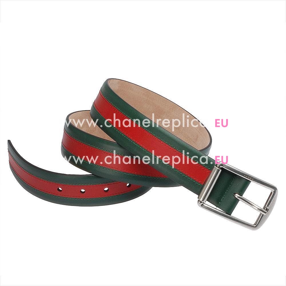 Gucci Green-Red Cowhide Pin Buckle Belt G5046537