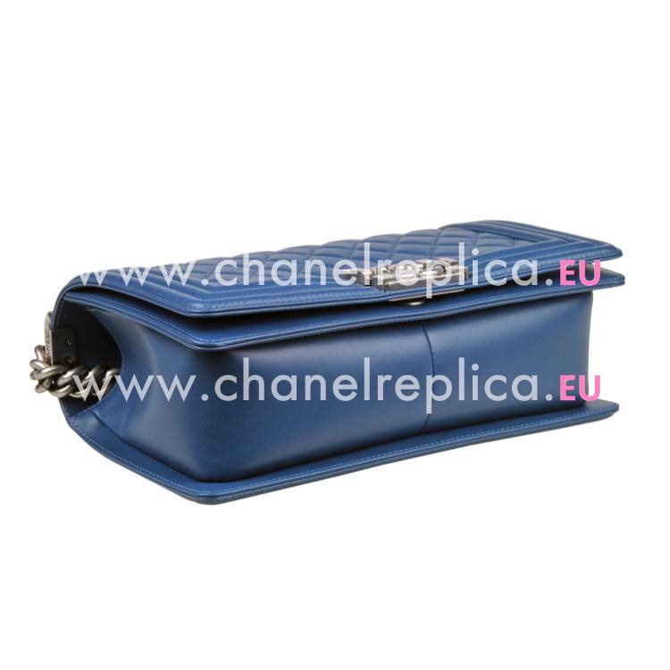 Chanel Blue Lambskin Silver Chain 25cm Boy Bag A67086B