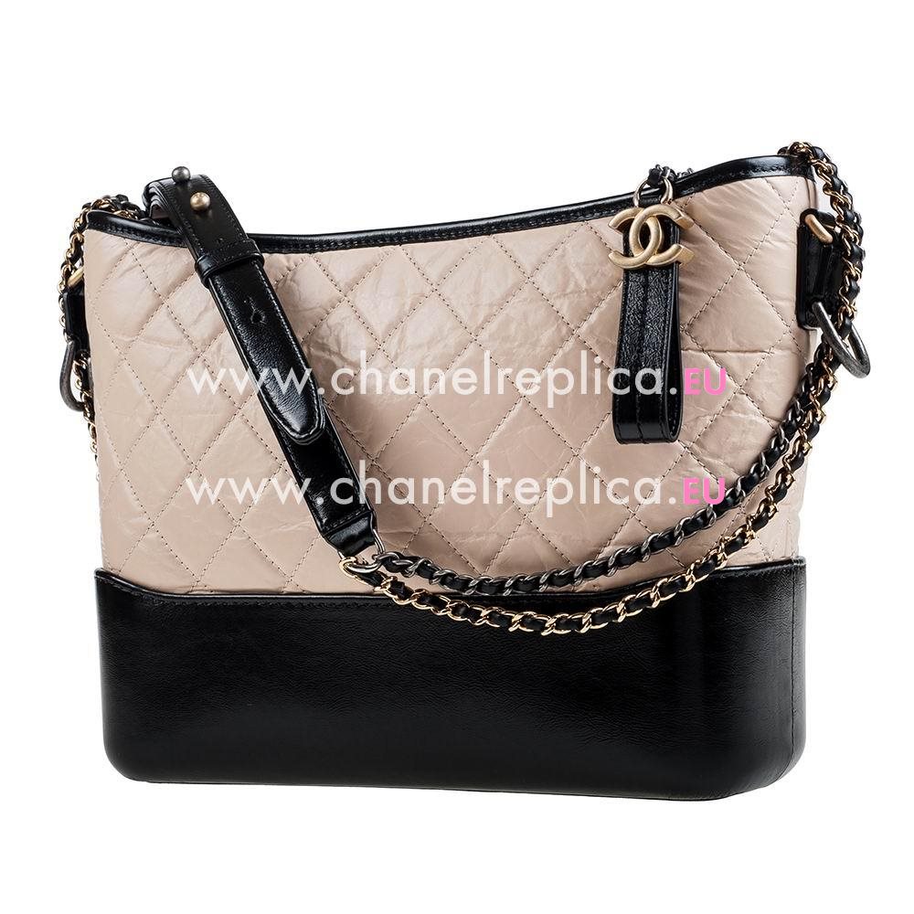 Chanel Calfskin Leather Gabrielle Gold-Silver Two Tone Medium Size Hobo Khaki A0565F36
