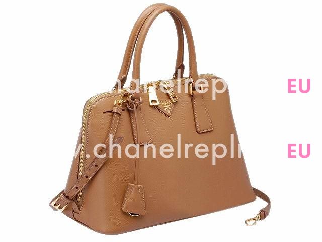 Prada Saffiano Lux Triangle Logo Plate Caramel P415569