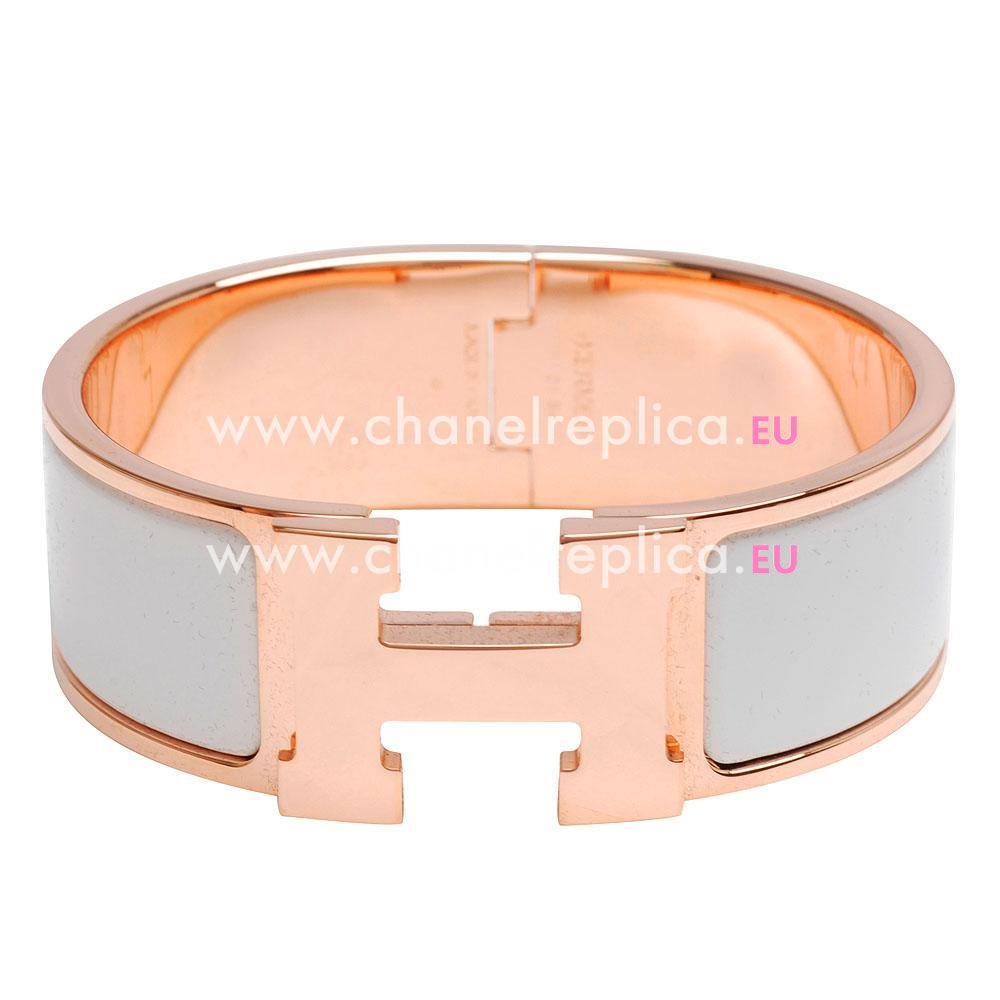 Hermes Medium Enamelled Click H Logo Bracelet Rose Gold/ White HE57546