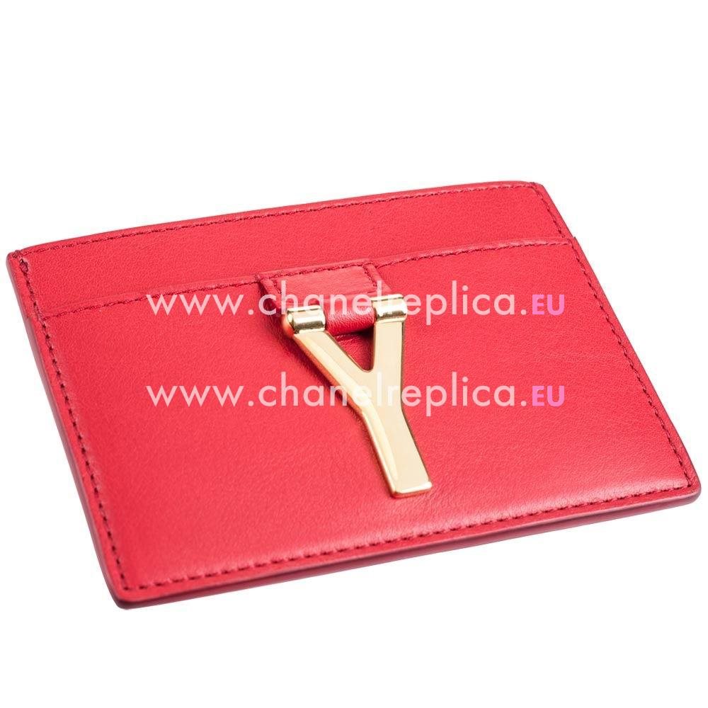 YSL Saint Laurent Paris Caviar Calfskin Y Cardcase In Red YSL5145579