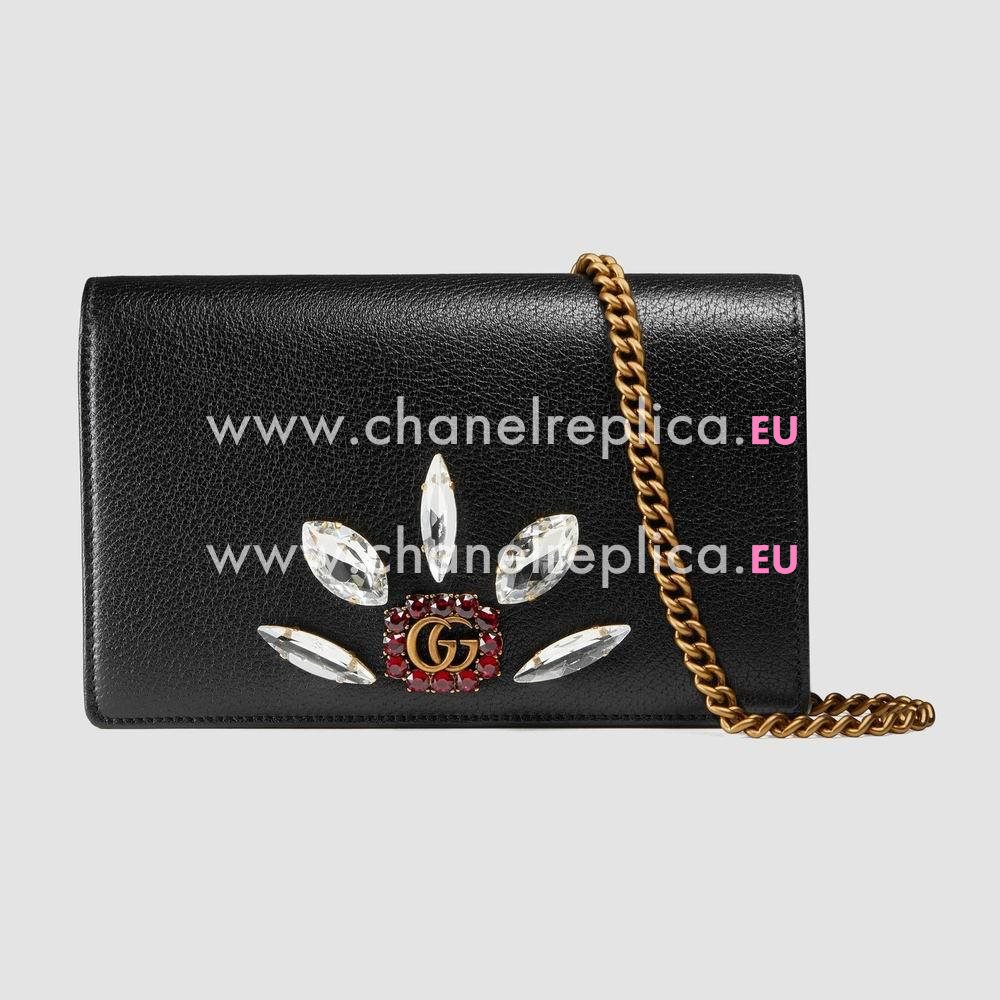 Gucci Leather mini chain bag with Double G and crystals bag 499782 CWGIT 8238
