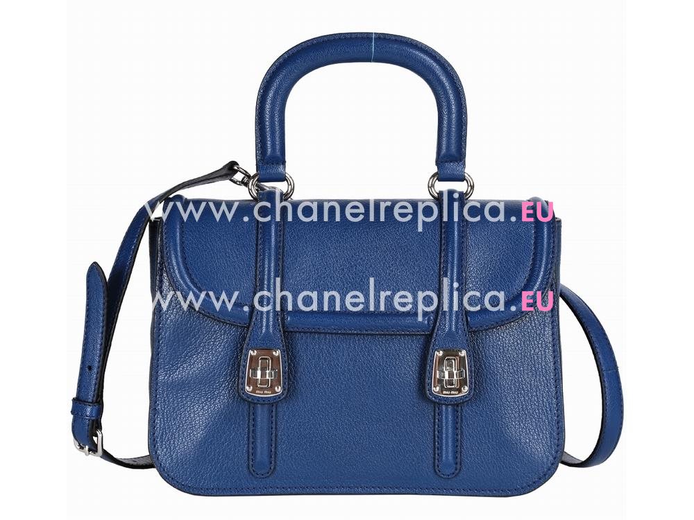 Miu Miu Madras Pink Textured Leather Handbag In Blue RN1069