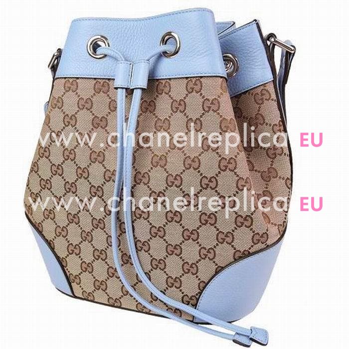 Gucci Plus GG Calfskin Weaving Shoulder Bag In Khaki Blue G559455