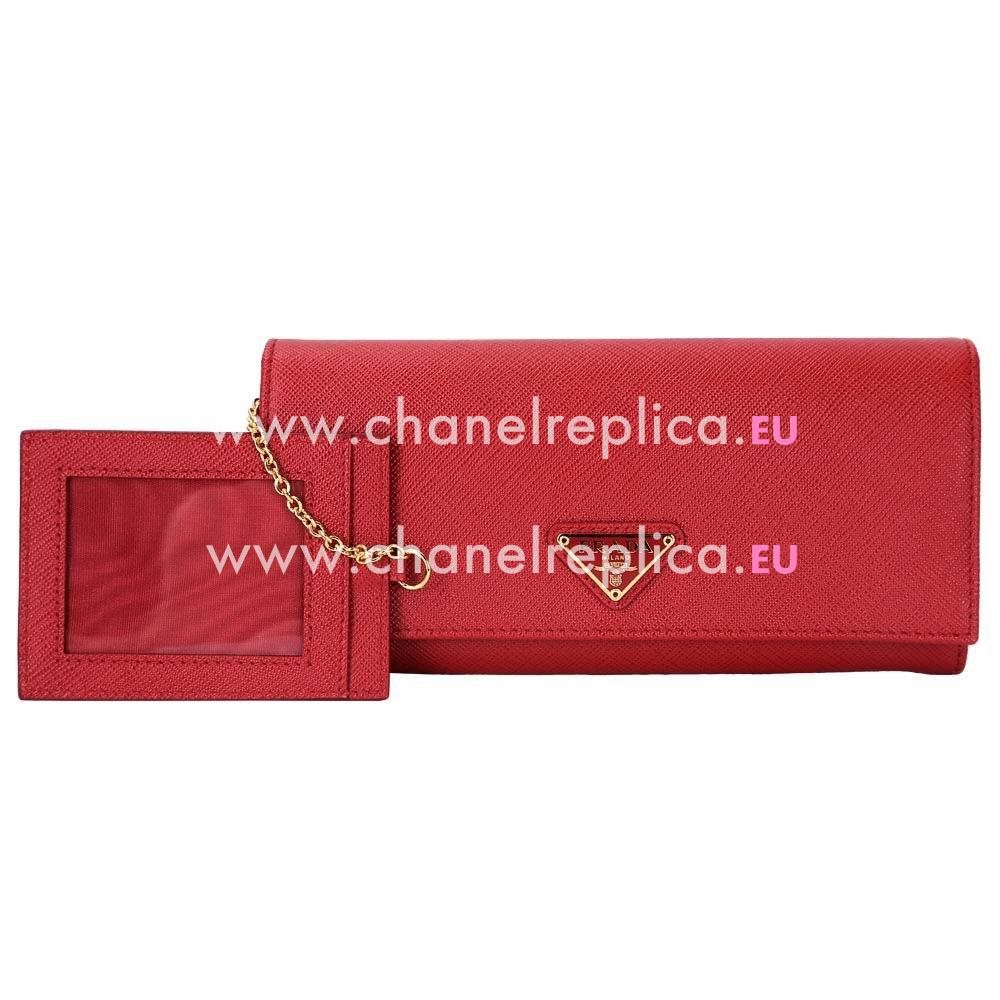 Prada Saffiano Triangle Logo Cowhide Wallet In Red PR61018016