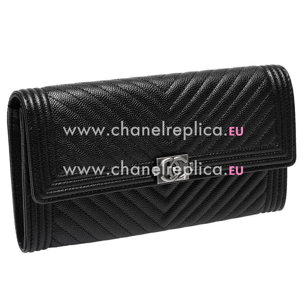 CHANEL Boy Silvery Button Calfskin wallet Black C7090709