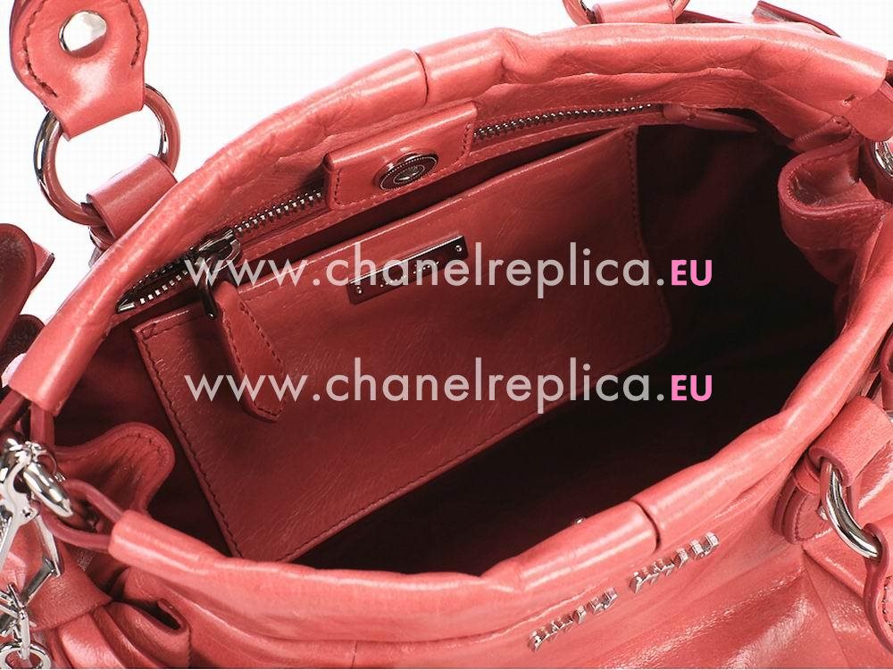 Miu Miu Vitello Lux Calfskin Bow Satchel Handbag Pink RNN955
