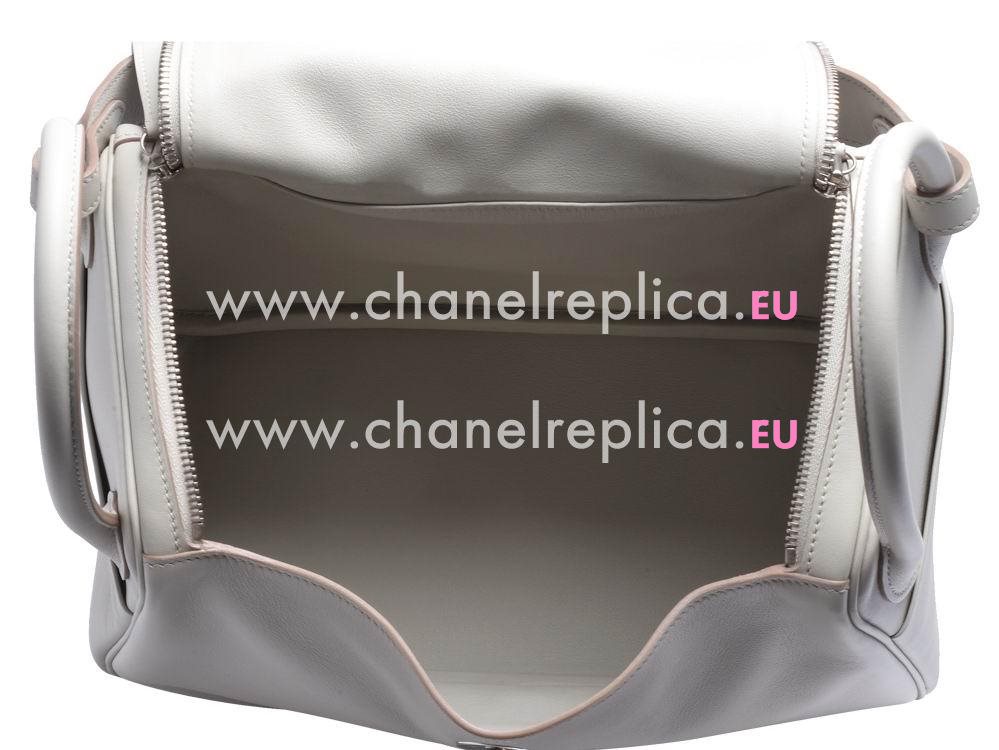 Hermes Lindy 30 Pearl Grey Swift Leather Bag Palladium Hardware HL2132D