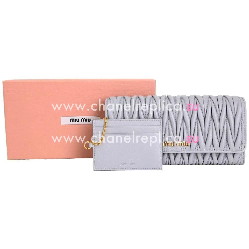 Miu Miu Matelasse Nappa Wrinkle Wallet In Gray M6122908