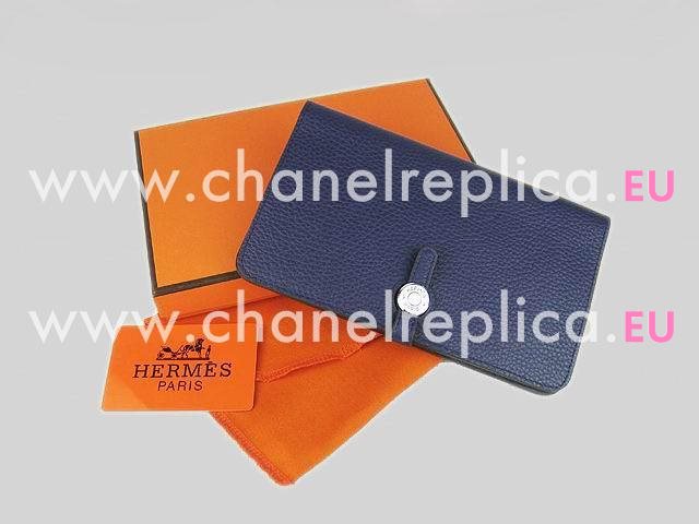 Hermes Dogon Clemence Leather Wallet Purse Deep Blue HL001F