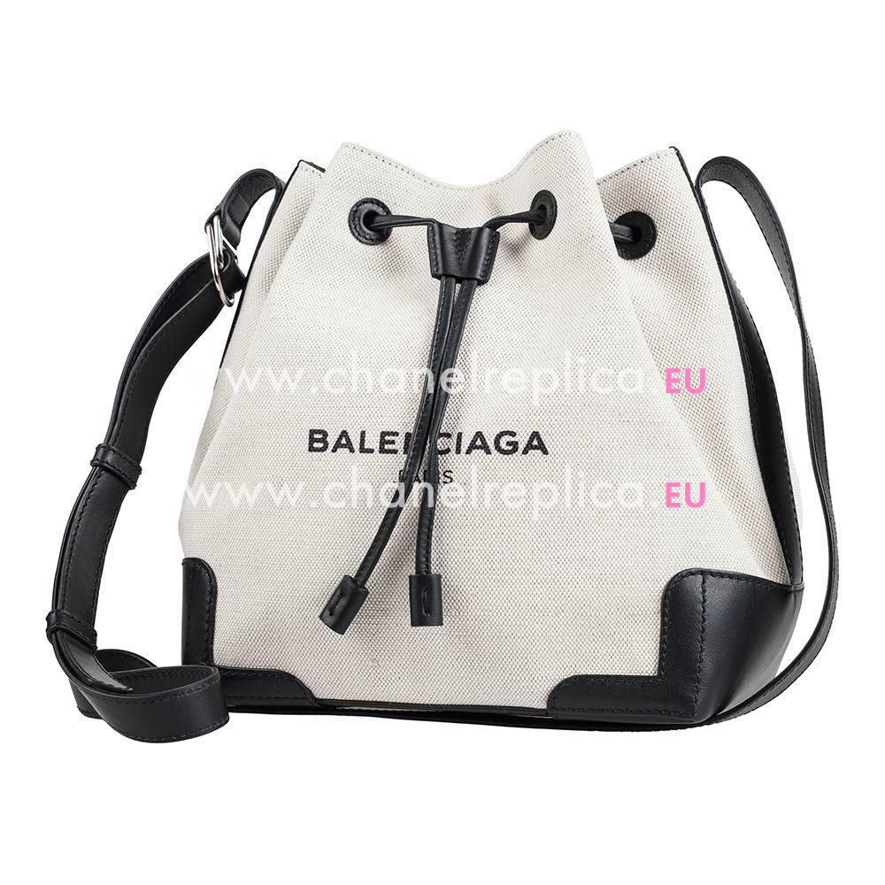 Balenciaga Navy Nylon Canvas Bucket Bag White B7031503