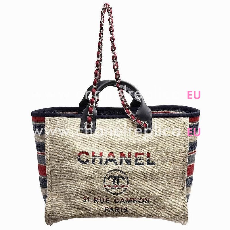 Chanel Deauville Double CC LOGO Denim Canvas Calfskin Silver Chain Hand/shouldbag A586675
