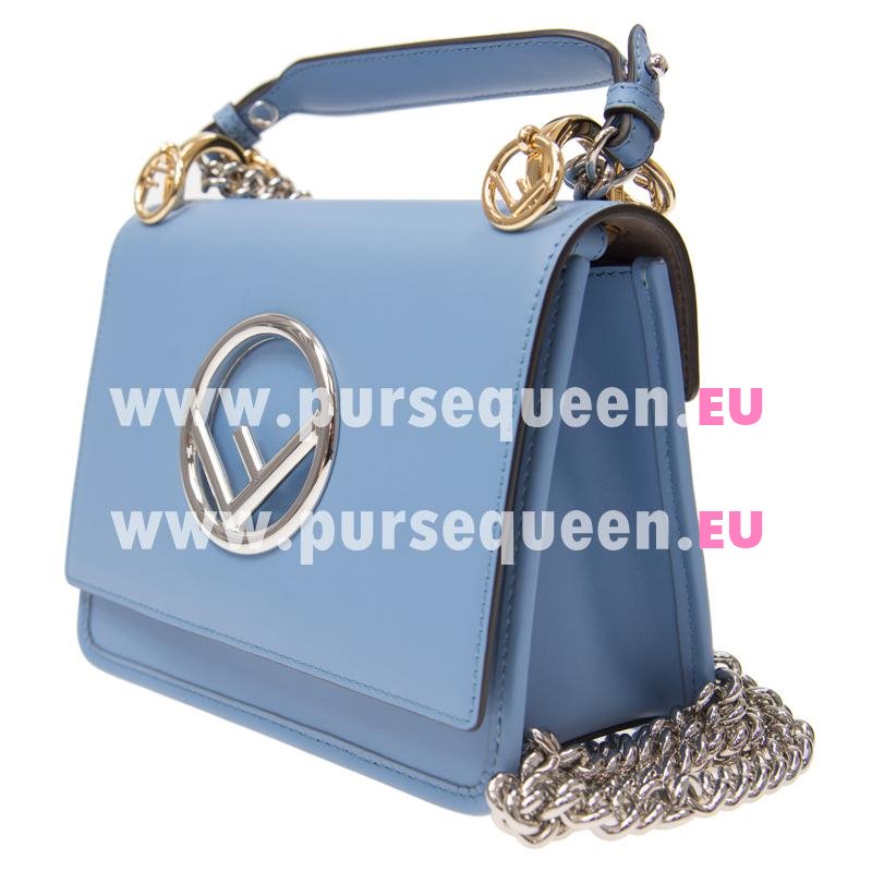 Fendi Light Blue Calfskin Leather Two-tone Chain KAN I F SMALL Mini-bag 8BT28621HF0V1A