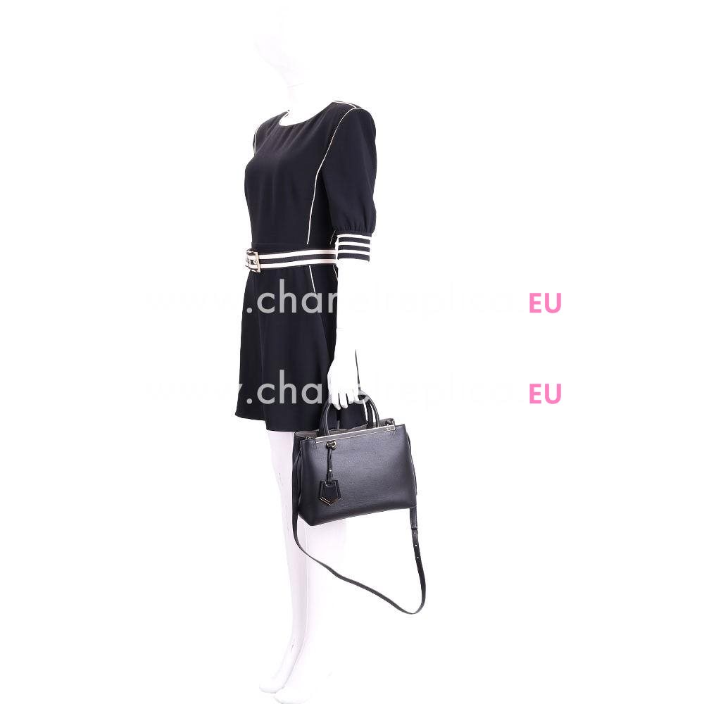 Fendi Regular Petit 2jours Enamel Trim Strip Calfskin Hand/Shoulder Bag Black F7041313