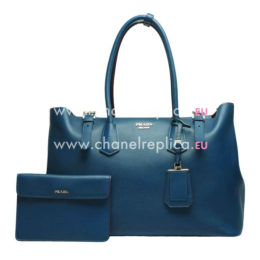 Prada Soft Saffiano Triangle Logo Bag Blue PR573C15