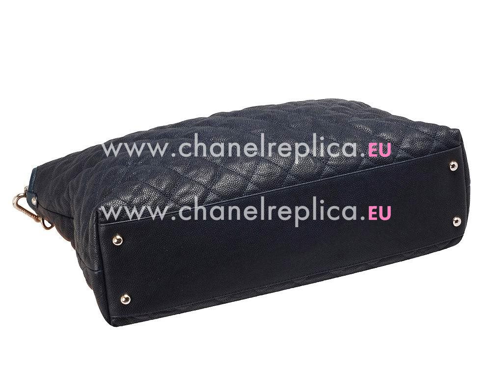 Chanel Quilted Caviar Leather CC Logo Shop Tote Black A525455