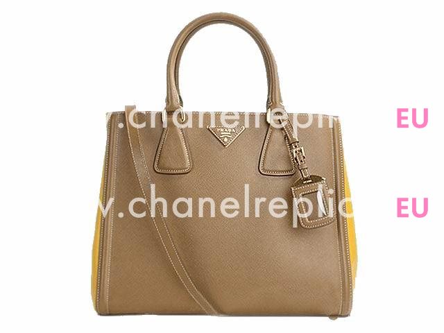 Prada Lux Saffiano Double Color Shopping Bag caramel PR45055