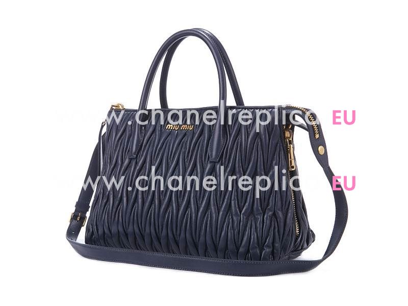 Miu Miu Matelasse Lux Nappa Leather Handbag Dark blue RN1016