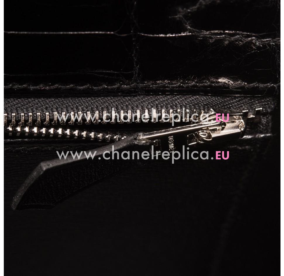 Hermes Black Shiny Niloticus Crocodile Kelly Sellier 25cm Palladium Hardware Hand Sew HK1025NCK