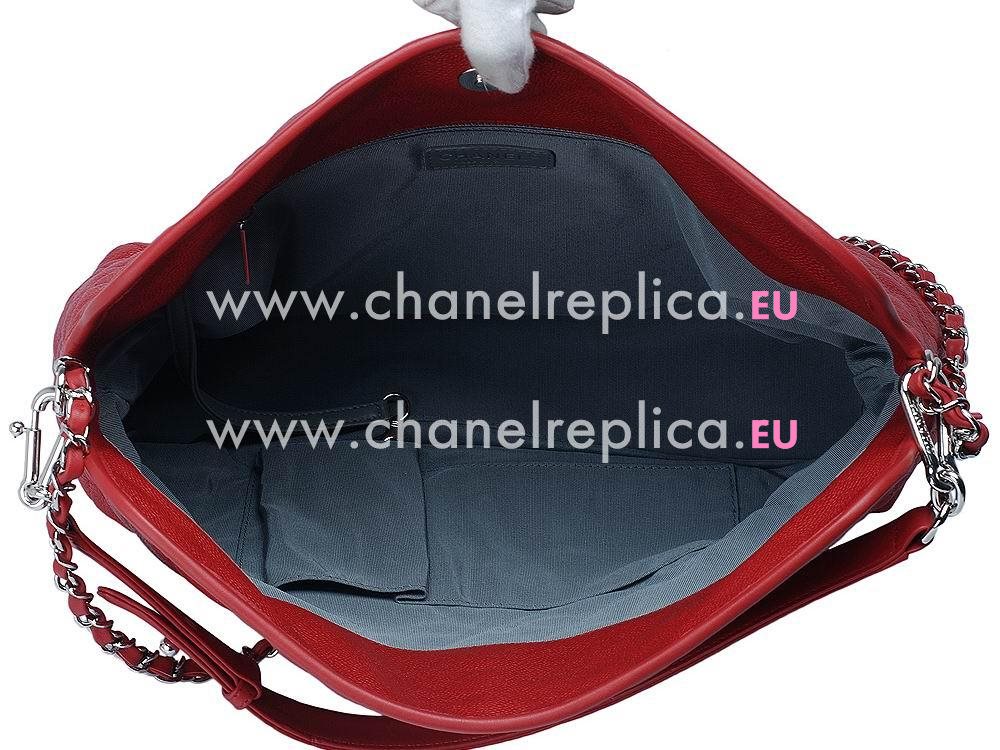 Chanel Classic Caviar Leather CC Logo Shop Tote Red A470612