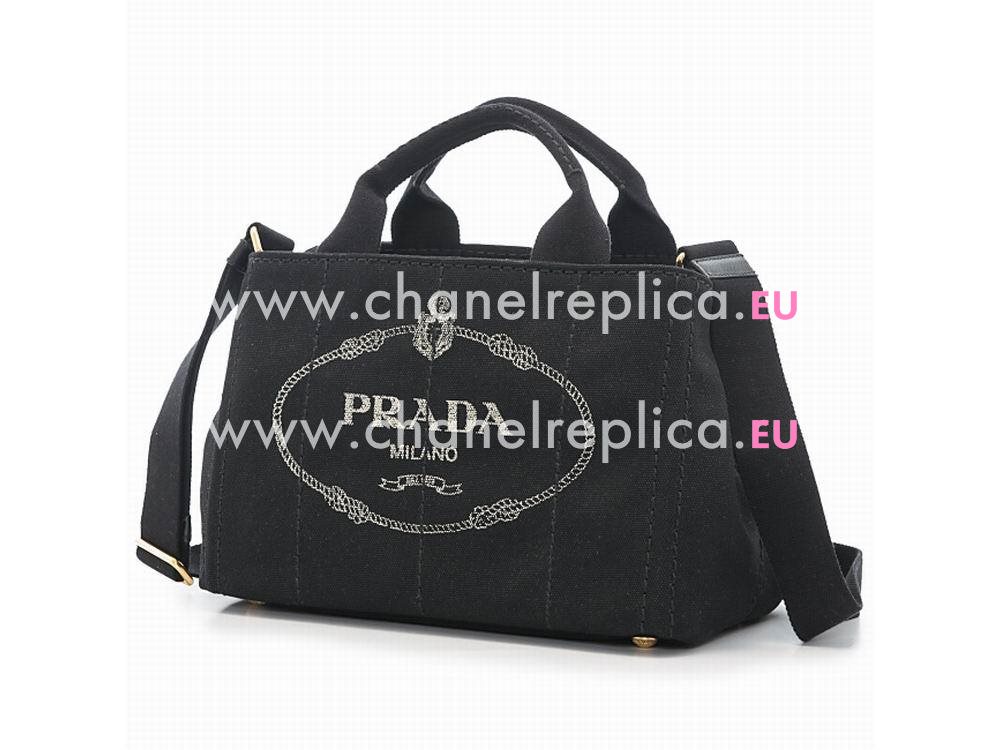 Prada Canapa Stampata Printing Logo Denim Small Size Bag Black PR5312950