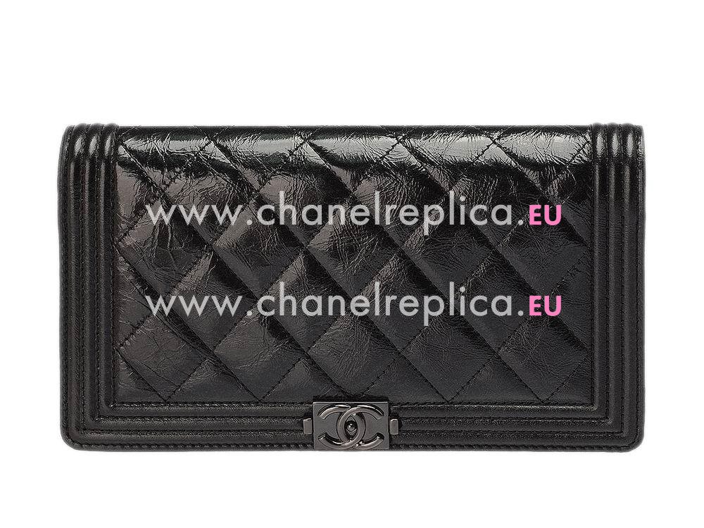 Chanel Shiny Calfskin Black Lock Boy Long wallet Black C857704