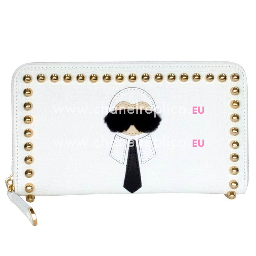 FENDI Karlito Rivet Calfskin Wallets White F1548724