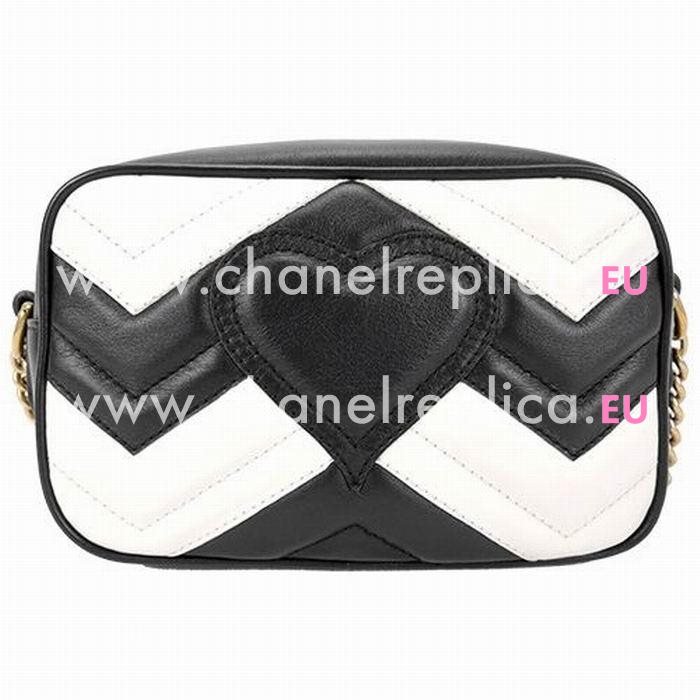 Gucci GG Marmont Calfskin Zipper Shoulder Mini Bag In Black/White G7040805