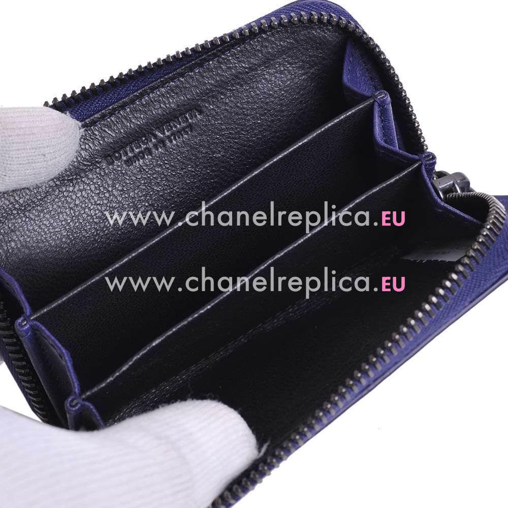Bottega Veneta Classic Weave Nappa Zipper Wallet In Deep Blue BV6112903