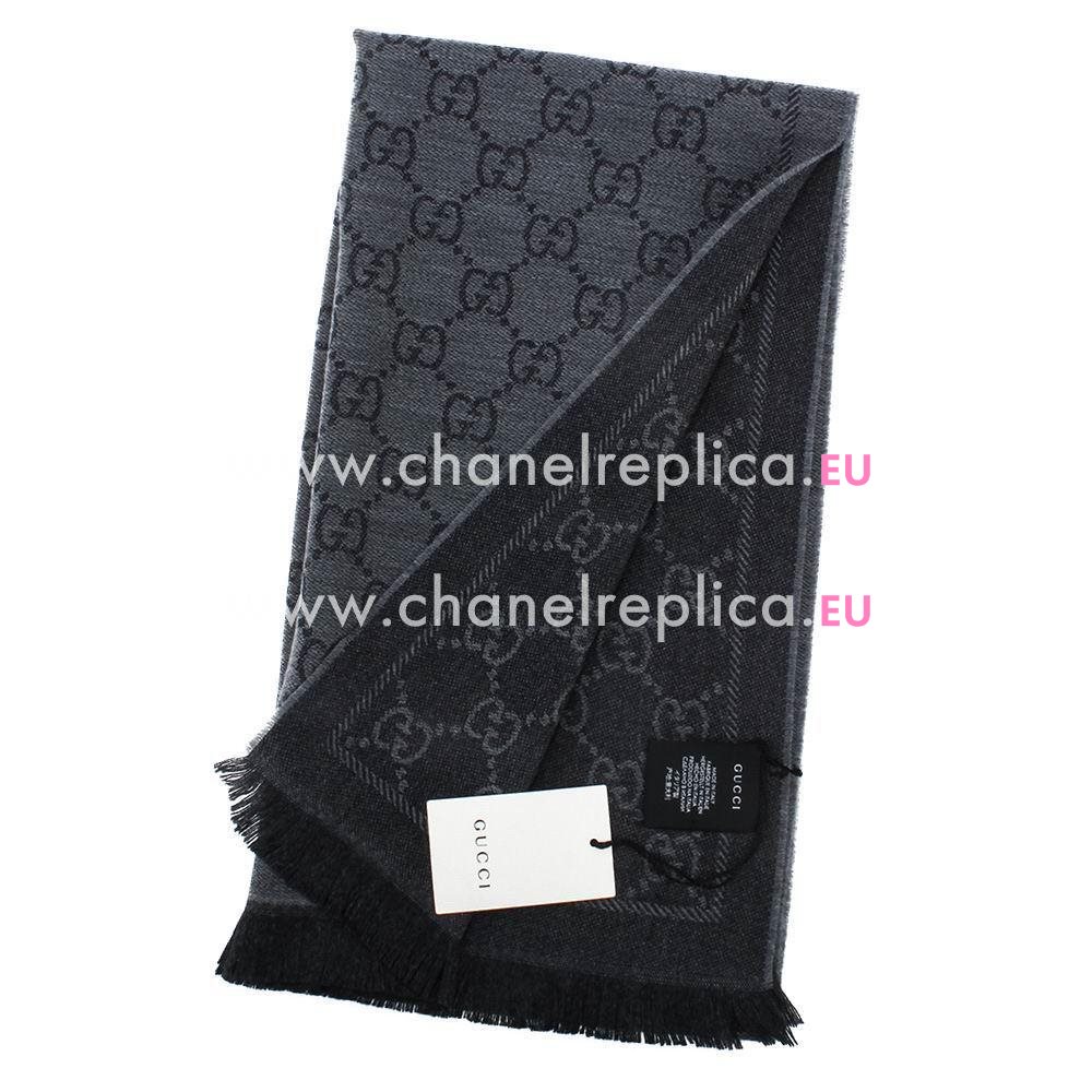 Gucci Classic GG Logo Wool Scarf Turkey Gray Black G6111122