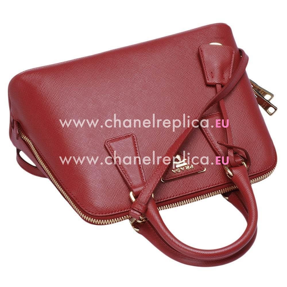 Prada Lux Saffiano Classic Triangle Logo Cowhide Handle/Shoulder Bag Burgundy PR5318079