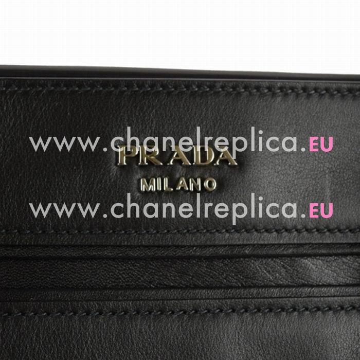 Prada Vitello Daino Relievo Logo Calfskin Should/handbag Black PBN2611
