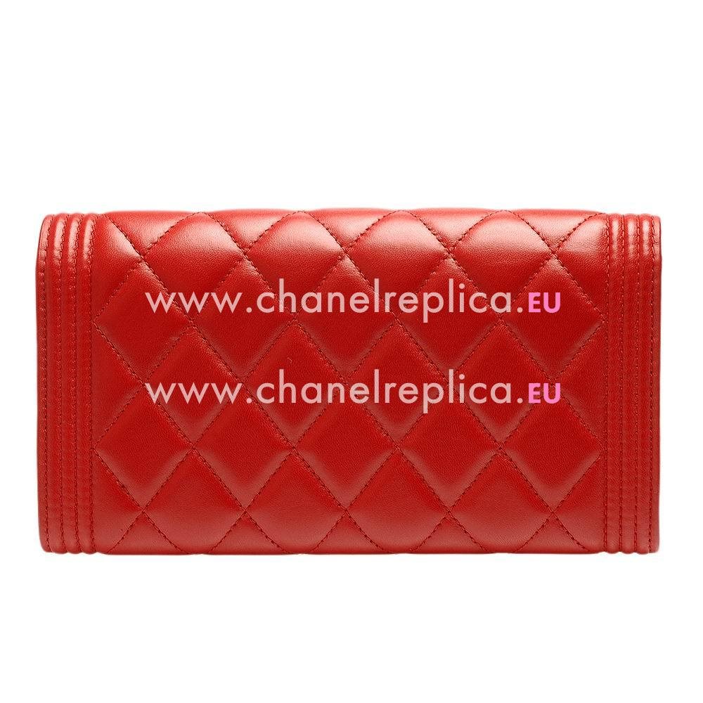 Chanel Lambskin Anti-silver Lock 3Layers Boy Long Wallet Red C810828