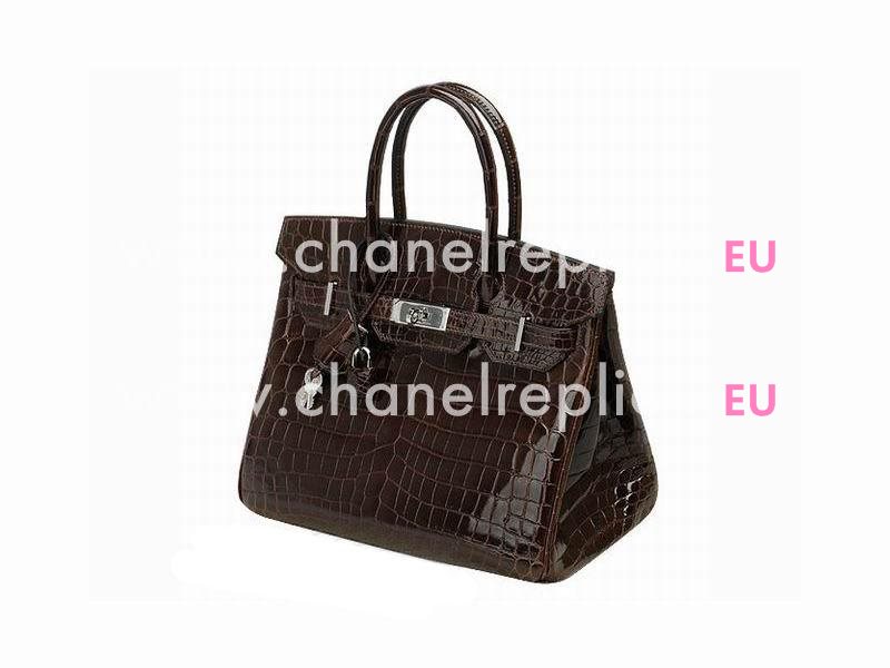 Hermes Birkin 30 Porosus Crocodile Deep Coffee Palladium Hand Sewing H1042DC