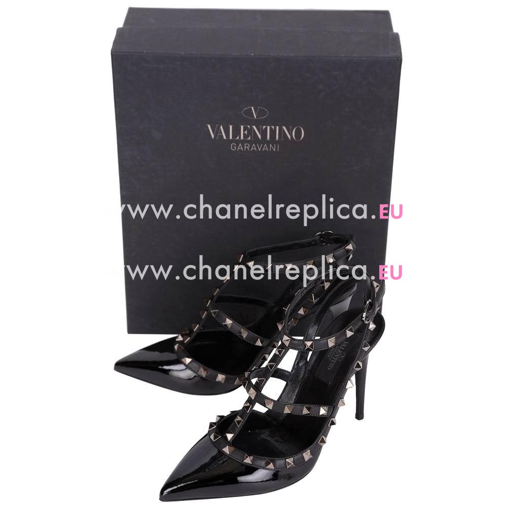 Valentino Rockstud Noir Ankle Strap Patent Leather Heel V8295348