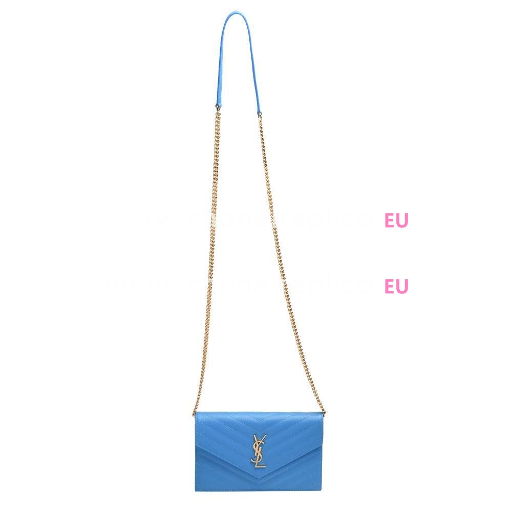 YSL Saint Laurent Monogram YSL Logo Caviar Calfskin Bag Sky Blue Y6113011