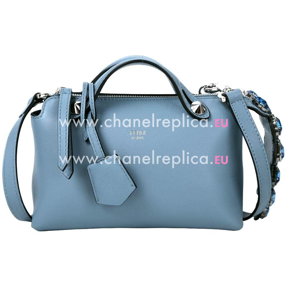 Fendi By The Way Mini Calfskin Boston Handbag Blue F1548659