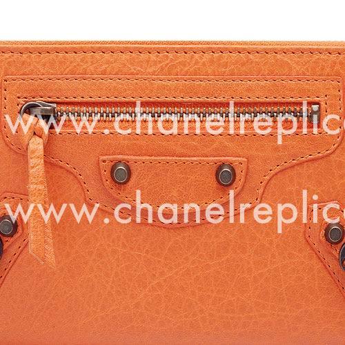 Balenciaga Continental Lambskin Aged Brass Hardware Wallets Orangee B2055124