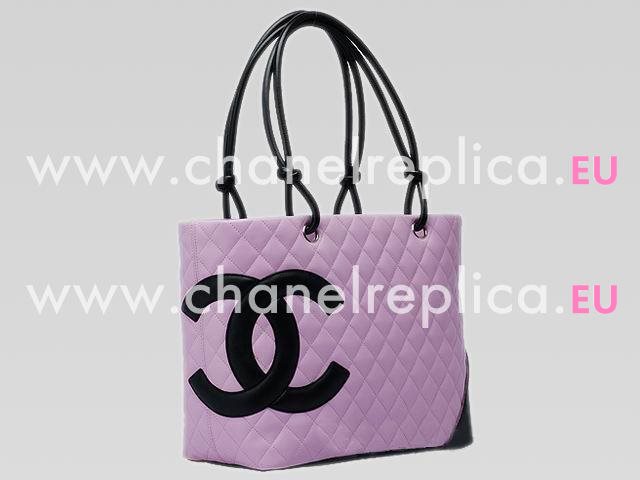 Chanel Cambon Lambskin Tote Bag Pink With Black CC A25169-P