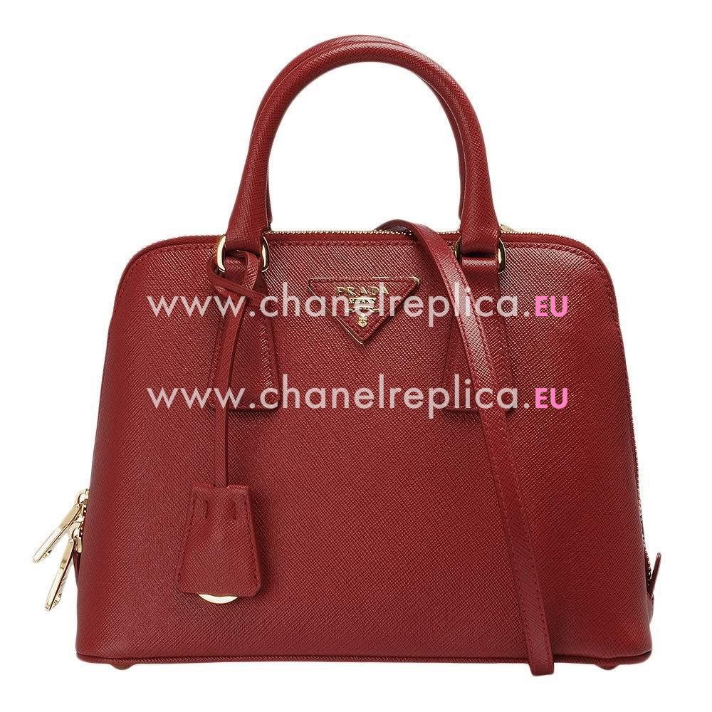 Prada Lux Saffiano Classic Triangle Logo Cowhide Handle/Shoulder Bag Burgundy PR5318079